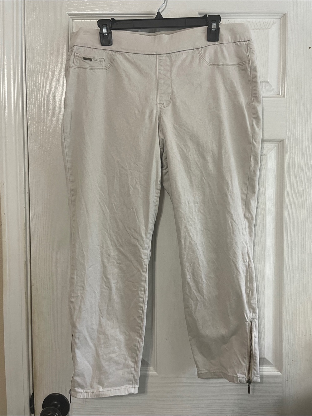Nine West Size 14 Light Khaki Pull On Ankle Pants Zipper Hem